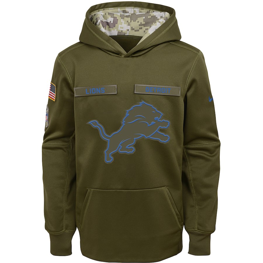 Youth Detroit Lions Olive Salute to Service Pullover Performance NFL Hoodie